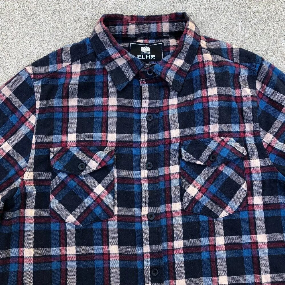 ELXR Flannel Shirt Men's MEDIUM Button Down Pocket Cotton Collar Plaid Top - Picture 2 of 10